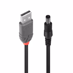 Lindy Adapter Cable USB A male - DC 5.5/2.1 mm male, 1.5 m, USB A, DC, USB 2.0, Male/Male, Black