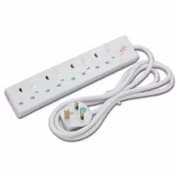 Lindy 2m 4-Way Individually Switched UK Mains Power Strips, White, 4 AC outlet(s), 250 V, 50 Hz, 13 A, 3000 W, White