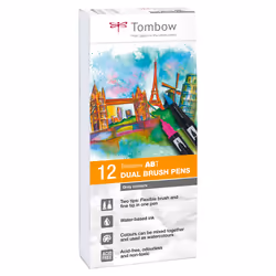 With two tips (brush tip + fine tip) for maximum creativity. Water-based colours for handlettering. watercoloring and illustr ...