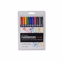 Tombow WS-BH-10P, Fine/Medium, 10 colours, Black, Blue, Green, Grey, Orange, Pink, Yellow, Bullet tip & Brush tip, Multicolou ...