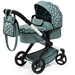 Bayer Design Dolls: Pram Xeo: Stars Green & White - Matching Handbag  Adjustable Handle  for Dolls Up to 20""  Ages 3+