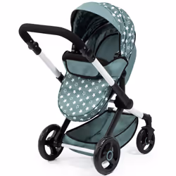 Bayer Design Dolls: Pram Xeo: Stars Green & White - Matching Handbag  Adjustable Handle  for Dolls Up to 20""  Ages 3+