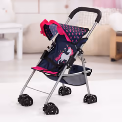 Bayer Design Dolls: Buggy Stroller - Blue  Pink Hearts  Unicorn - Accessory for Dolls Up to 18""""  Sun Canopy  Foldable  Seat Belt  Kids Toy  Ages 3+