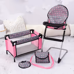 Bayer Doll High Chair/Crib Set  Grey  Pink with Dots