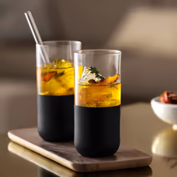 Villeroy & Boch - Manufacture Rock long drink glass set  4 pces  crystal glass with matt black base  capacity 300 ml