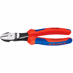 Knipex 74 12 180, Diagonal pliers, Chromium-vanadium steel, Plastic, Blue, Red, 180 mm, 273 g