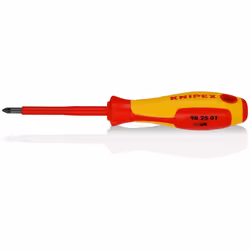 Screwdriver for cross recessed screws Pozidriv burnished, insulating multi-component handle, VDE-tested 187 mm 98 25 01