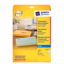 Avery J4721-25, Transparent, Polyester, Inkjet, 63.5 x 29.6 mm, 675 pc(s)