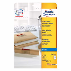 Avery J4722-25, Transparent, Rounded rectangle, Permanent, 96 x 50.8 mm, A4, Envelope