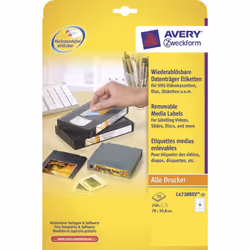 Avery Data Media Labels, White, Self-adhesive printer label, A4, Paper, Laser/Inkjet, Permanent