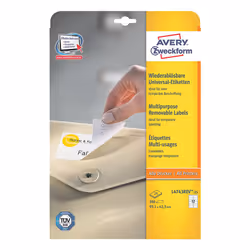 Avery Removable labels, Laser, removable, 99.1 x 42.3 mm, White, Self-adhesive printer label, A4, Paper, Laser, Universal