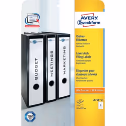 Avery Filing Labels, Wide, White, Self-adhesive printer label, A4, Paper, Laser/Inkjet, Permanent
