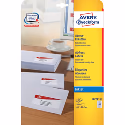 Avery J4791-25, White, Rounded rectangle, Permanent, 45.7 x 21.2 mm, A4, Paper