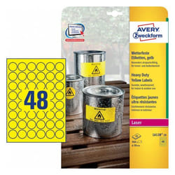 Avery L6128-20 self-adhesive label Circle Permanent Yellow 20 pc(s)