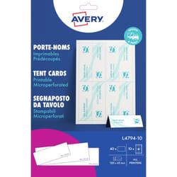 Avery Printable Tent Card 120x45mm 4 Per Sheet 190gsm White (Pack 40)