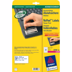 Avery L6146-20, White, A4, Acrylic, 20 sheets, 63.5 mm, 33.9 mm