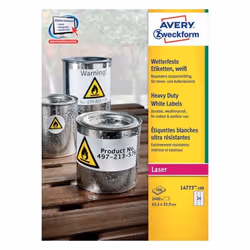 Avery L4773-100, White, Rounded rectangle, Permanent, 63.5 x 33.9 mm, A4, Polyester