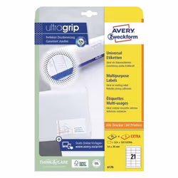Avery 6170, White, Self-adhesive printer label, A4, Laser/Inkjet, Universal, Rectangle