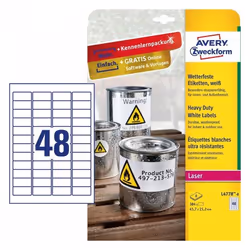 Avery L4778-8, White, Self-adhesive printer label, A4, Polyester, Laser, Permanent