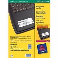 Avery Silver Heavy Duty Laser Label. 189 labels per sheet 25.4x10mm. Ideal for identification. name badges etc. Suitable for ...