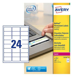 Avery Laser NoPeel Anti-Tamper Permanent Label 63.5x34mm 24 Per A4 She