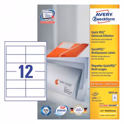 Avery 3659-200, White, Rounded rectangle, Permanent, Paper, Laser/Inkjet, 12 pc(s)