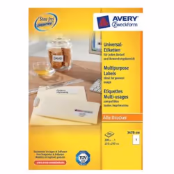 Avery 3478-200, White, A4, Paper, 200 sheets, 210 mm, 297 mm
