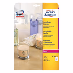 Avery L7782-25. Product colour: Transparent. Shape: Rounded rectangle. Adhesive type: Permanent. Labels per pack: 525 pc(s). ...