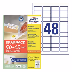 Avery L4736REV-65, White, Self-adhesive printer label, A4, Paper, Laser/Inkjet, Removable