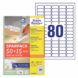 Avery L4732REV-65, White, Self-adhesive printer label, A4, Paper, Laser/Inkjet, Removable