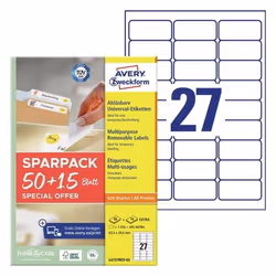 Avery L4737REV-65, White, Self-adhesive printer label, A4, Paper, Laser/Inkjet, Removable