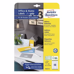Avery 7636-10, White, Rectangle, Permanent, 45.7 x 21.2 mm, A4, Paper