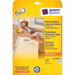 Avery L4736REV-10, White, Laser/Inkjet, 45.7 x 21.2 mm, 480 pc(s), 10 sheets