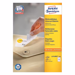 Avery L4743REV-100, White, Rounded rectangle, Removable, 99.1 x 42.3 mm, A4, Universal