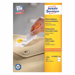 Avery L4734REV-100, White, Rounded rectangle, Removable, 199.6 x 143.5 mm, A4, Paper
