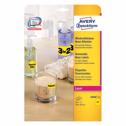Avery L6006-25, Yellow, Rounded rectangle, Removable, A4, Paper, 1 pc(s)
