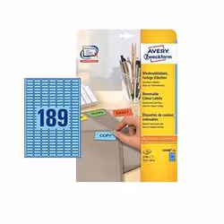 Avery L6048-20, Blue, 25.4 x 10mm, A4, Paper, 189 pc(s), 20 sheets