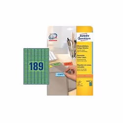 Avery L6049-20, Green, 25.4 x 10 mm, A4, Paper, 189 pc(s), 20 sheets