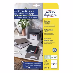 Avery 3481-10, White, Self-adhesive printer label, A4, Paper, Laser/Inkjet, Permanent
