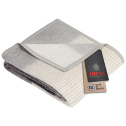 IBENA Granada Throw Blanket  Contemporary Block Striped Jacquard Woven Oversized Cotton Blend Velour in Stone Grey