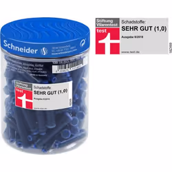 Schneider Schreibgeräte Ink cartridges, Blue, Thin, Black, Rubber, 100 pc(s), Jar