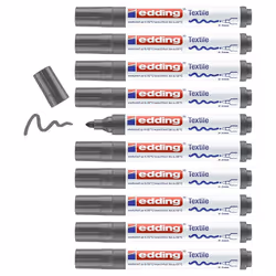 edding 4500 textile marker - grey - box of 10 - round nib 2-3 mm - permanent fabric markers for drawing on textiles, wash-res ...