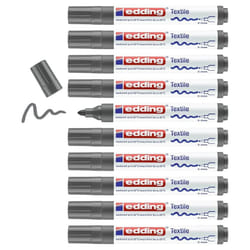 edding 4500 textile marker - grey - box of 10 - round nib 2-3 mm - permanent fabric markers for drawing on textiles, wash-resistant up to 60 Â°C -
