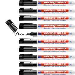 8040 laundry marker - black - box of 10 - round nib 1 mm - textile marker for labelling clothes, wash-resistant at 95C - laundry pen