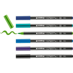 edding 4200 Porcelain Brush Pen - Black, Violet, 3X Blue, Green, - 6 Pens - Brush Tip 1-4 mm - Painting and Decorating Ceramics, Porcelain -