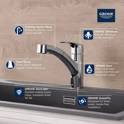 GROHE 30306001 Eurosmart Dual Spray Pull-Out Kitchen Faucet with sprayer Supersteel (Stainless Steel)