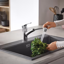 GROHE 30306001 Eurosmart Dual Spray Pull-Out Kitchen Faucet with sprayer Supersteel (Stainless Steel)
