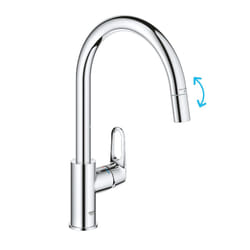 GROHE Start Flow QuickFix - 1 Lever Kitchen Sink Mixer Tap with Pull-Out Function (High C-spout, 360? Swivel Area, 28 mm Ceramic Cartridge, Tails 1/2