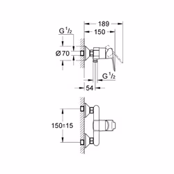 GROHE BauEdge Single Lever Shower Mixer Valve ONLY, Chrome, 23333 000