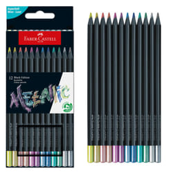 Faber-Castell Black Edition Metallic Colored Pencils: 12 Count, Black Wood and Super Soft Core Lead Colored Pencil Set, Metallic Colored Pencils,